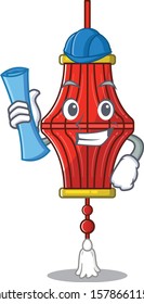 Cheerful Architect chinese paper lanterns cartoon style holding blue prints