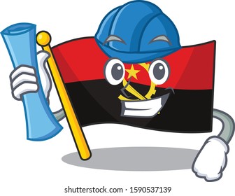 Cheerful Architect flag angola Scroll with blue prints and blue helmet