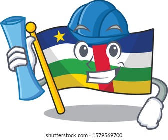 Cheerful Architect flag central african cartoon style holding blue prints