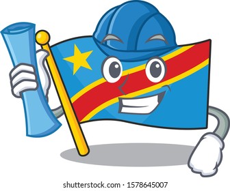 Cheerful Architect flag democratic republic cartoon style holding blue prints