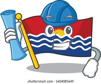 Cheerful Architect flag kiribati Scroll with blue prints and blue helmet