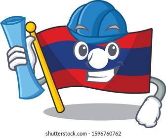Cheerful Architect flag laos Scroll with blue prints and blue helmet