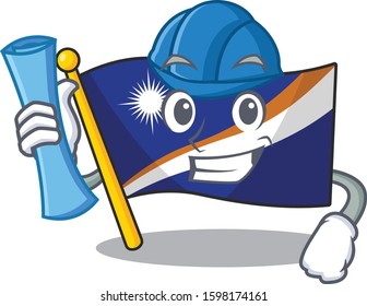 Cheerful Architect flag marshall island Scroll with blue prints and blue helmet