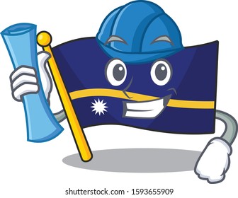 Cheerful Architect flag nauru Scroll with blue prints and blue helmet