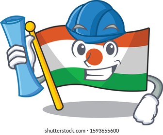 Cheerful Architect flag niger Scroll with blue prints and blue helmet