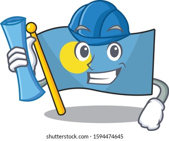 Cheerful Architect flag palau Scroll with blue prints and blue helmet