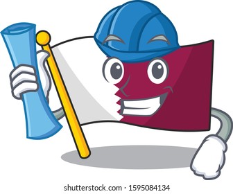 Cheerful Architect flag qatar Scroll with blue prints and blue helmet