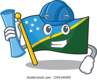 Cheerful Architect flag solomon island Scroll with blue prints and blue helmet