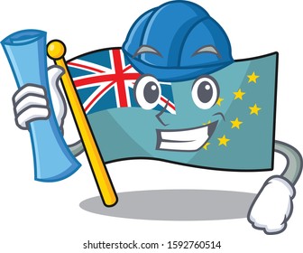 Cheerful Architect flag tuvalu Scroll with blue prints and blue helmet