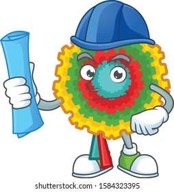 Cheerful Architect pinata cartoon style holding blue prints