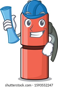 Cheerful Architect thermos bottle Scroll with blue prints and blue helmet