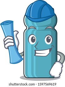 Cheerful Architect water bottle Scroll with blue prints and blue helmet