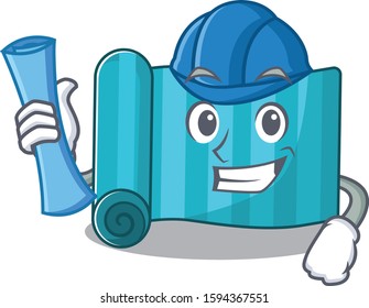 Cheerful Architect yoga mattress Scroll with blue prints and blue helmet