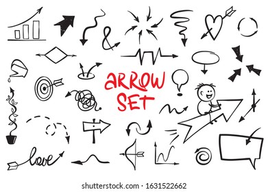 Cheerful arrows - set. Collection of vector hand-drawn images: pointers, diagrams, etc.