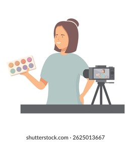 Cheerful art teacher demonstrates watercolor techniques during a virtual class