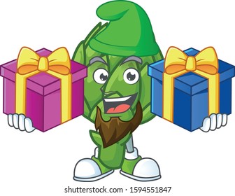 Cheerful artichoke cartoon design with Christmas gift boxes