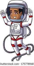Cheerful Astronaut Man in White and Red Space Suit Drawing, Illustration, Digital Art, Vector