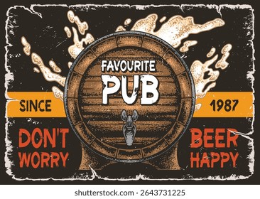 A cheerful atmosphere at a local pub where patrons relax and savor their favorite beers. The rustic barrel design reflects the establishment's long history and charm.