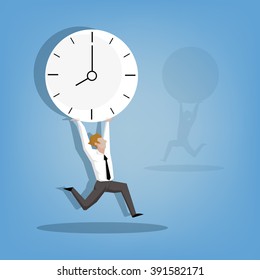 cheerful attractive businessman in a hurry ((Business concept cartoon illustration)