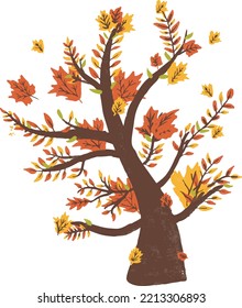 Cheerful Autumn Tree Hand Drawn Autumn Illustration