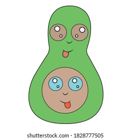 Cheerful avocado is drawn in a flat style. The design is suitable for postcards, paintings, factories, kitchen and kids room decor, T-shirt and clothing printing. Isolated vector illustration