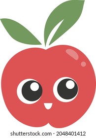 Cheerful baby fruit perfect for commercial and packaging. Ripe, red and cute apple. Small cheerful smile and bright colour.