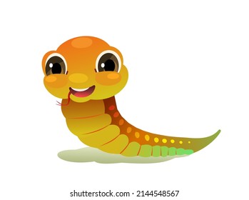 Cheerful baby snake. Cartoon style illustration. Cute childish character. Isolated on white background. Vector.