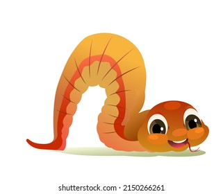 Cheerful baby snake crawling. Cartoon style illustration. Cute childish character. Isolated on white background. Vector.