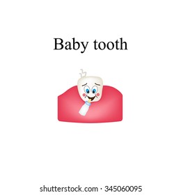 Cheerful baby tooth. Children's cartoon style. Infographics. Vector illustration on isolated background.