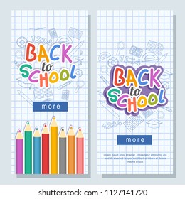 cheerful Back to school flyer background template. Flat, colorfull.