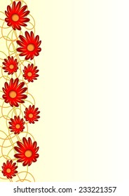 Cheerful background with red flowers on light yellow gradient area