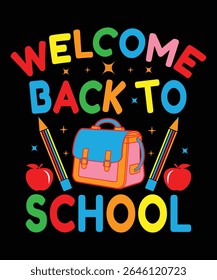 A cheerful backtoschool design featuring a smiling school bus, pencils, and colorful Welcome Back to School text. Perfect for classroom decorations.
