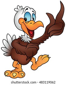 Cheerful Bald Eagle Pointing - Colored Cartoon Illustration, Vector