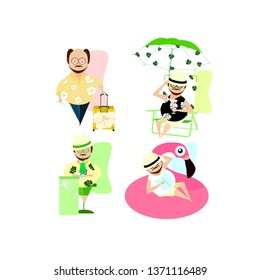 
Cheerful bald fat man on vacation