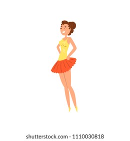 Cheerful ballet girl character in tutu dress cartoon vector Illustration on a white background