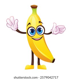 Cheerful banana character with open arms. Vector cartoon illustration