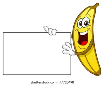 Cheerful banana holding a sign