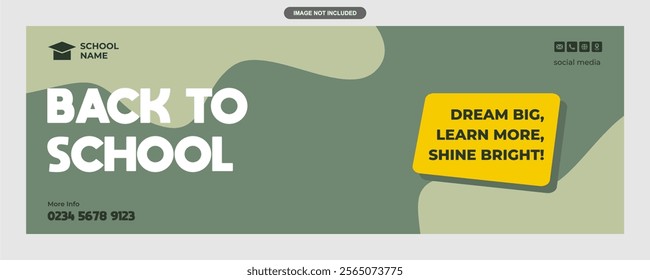 Cheerful Banner Design to Welcome New Students in Educational and Interesting Style in Xanadu Color