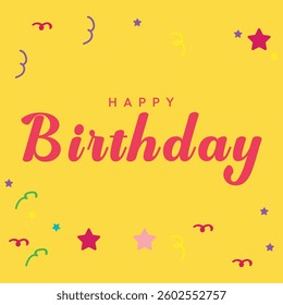 A cheerful banner spelling out "Happy Birthday" adorned with white daisy cutouts, set against a white brick background. elements card greeting banner poster cheerful creative graphics. eps 10 vector. 