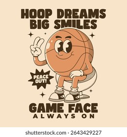Cheerful Basketball Character with Peace Sign