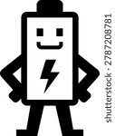 A cheerful battery character with lightning bolt symbol standing confidently