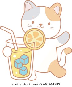 Cheerful beach cats holding cold drinks.
