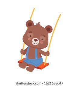 Cheerful Bear Character with Bucket Ears Swinging Vector Illustration