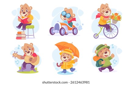 Cheerful bear characters joyfully engaging in fun activities and adventures together