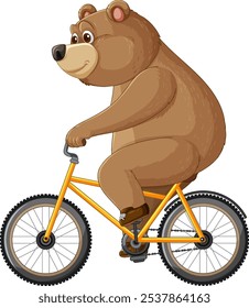 A cheerful bear cycling on a yellow bike