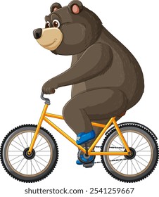 A cheerful bear cycling on a yellow bike