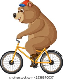 A cheerful bear cycling with a red cap