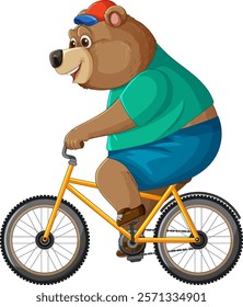 A cheerful bear cycling with a red cap