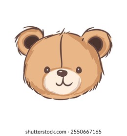 A cheerful bear head illustration with a round face and gentle features suitable for kids.