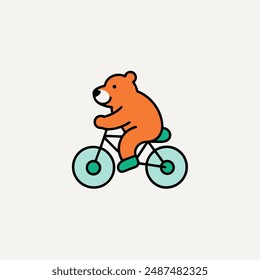 A cheerful bear riding a vintage bicycle, set against a vibrant, playful elements.